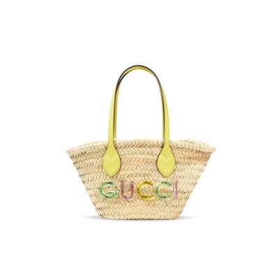 GUCCI MINI STRAW TOTE WITH GUCCI LOGO 782381 (20.5*19.5*13cm)